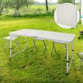 Table Pliante de Jardin Camping avec Poignée - 120x60x55/63/70 cm - Blanc/Crème - en Aluminium/MDF