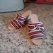 Anthropologie Shoes | Anthropologie Canvas Striped Bow Wedge Sandals Nib | Color: Cream/Red | Size: 6 Us/37 Euro