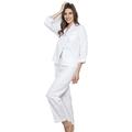 Ladies White Cotton Shadow Stripe Pyjamas Pjs Full Length Pajamas XS - XXL (L UK 14/16)