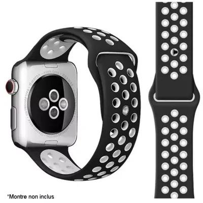 Bracelet IBROZ Apple Watch Sport 38/40/41mm noir/blanc