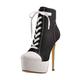 MissHeel Women's Stiltto High Heels Platform Boots Lace-Up Round Toe Canvas Autum Booties Evening Shoes Black Size 6