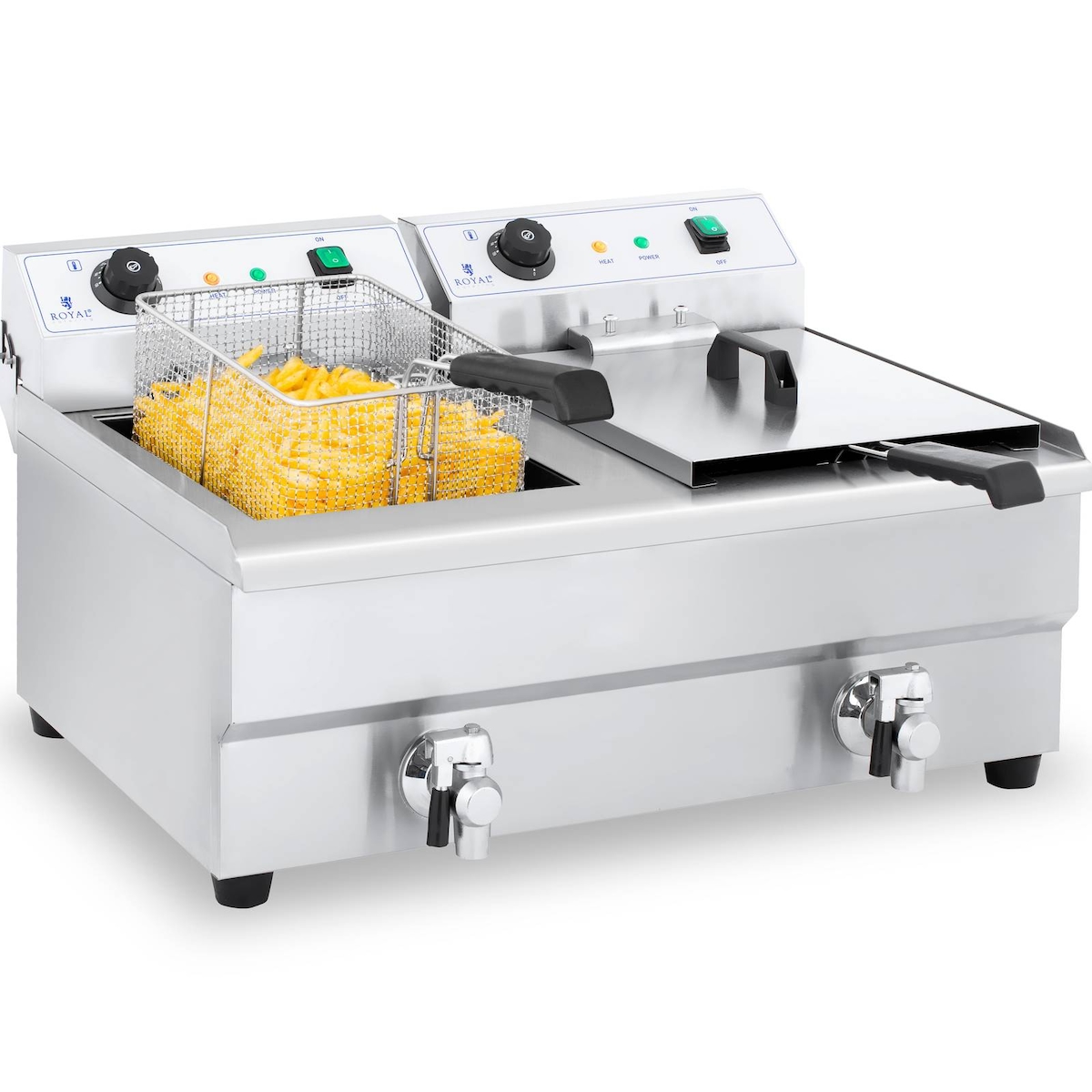 Royal Catering Elektro-Doppel-Fritteuse - 2 x 16 l - 6400 W - Ablasshahn - Image