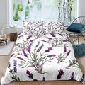 Loussiesd Lavender Comforter Cover Set,Purple Lavender Blossom Flower Print Bedding Duvet Cover Set Nature Theme Botanical Bedspread Quilt Cover Floral Print Bedroom Gift Decor 3 Pcs Super King Size