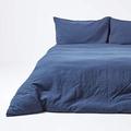 HOMESCAPES Luxury Soft Linen Duvet Cover Set Plain Navy Blue Textured Linen Bedding Natural French Flax Fibre Linen & Pure 100% Cotton Blend Dark Blue Duvet Cover With Pillowcases, Super King