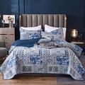 Qucover Bedspreads Super King 3 PCs Reversible Blue Patchwork Quilt Bedspread 250x270cm, Lightweight Soft Cotton King Size Bedspreads and Throws with Pillowcases