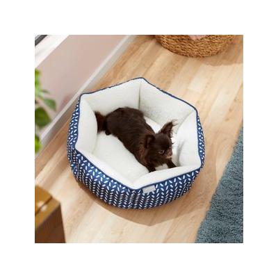 Frisco Sherpa Hexagon Bolster Cat & Dog Bed, Navy Herringbone, Small