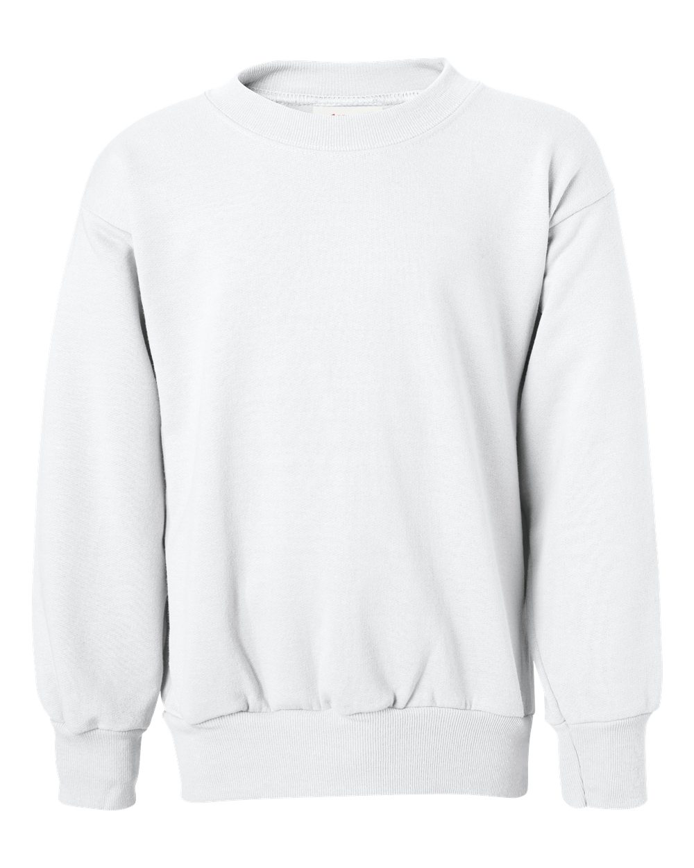 Hanes P360 Youth EcoSmart Crewneck Sweatshirt in White size Small | Cotton Polyester