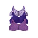 Plus Size Women's 3-Pack Cotton Wireless Bra by Comfort Choice in Amethyst Purple Assorted (Size 42 G)