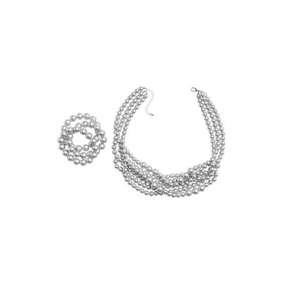 Plus Size Women's Beaded Necklace and Bracelet Set by Jessica London in Silver
