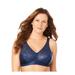 Plus Size Women's Front-Close Lace Wireless Posture Bra 5100565 by Exquisite Form in Navy (Size 38 DD)