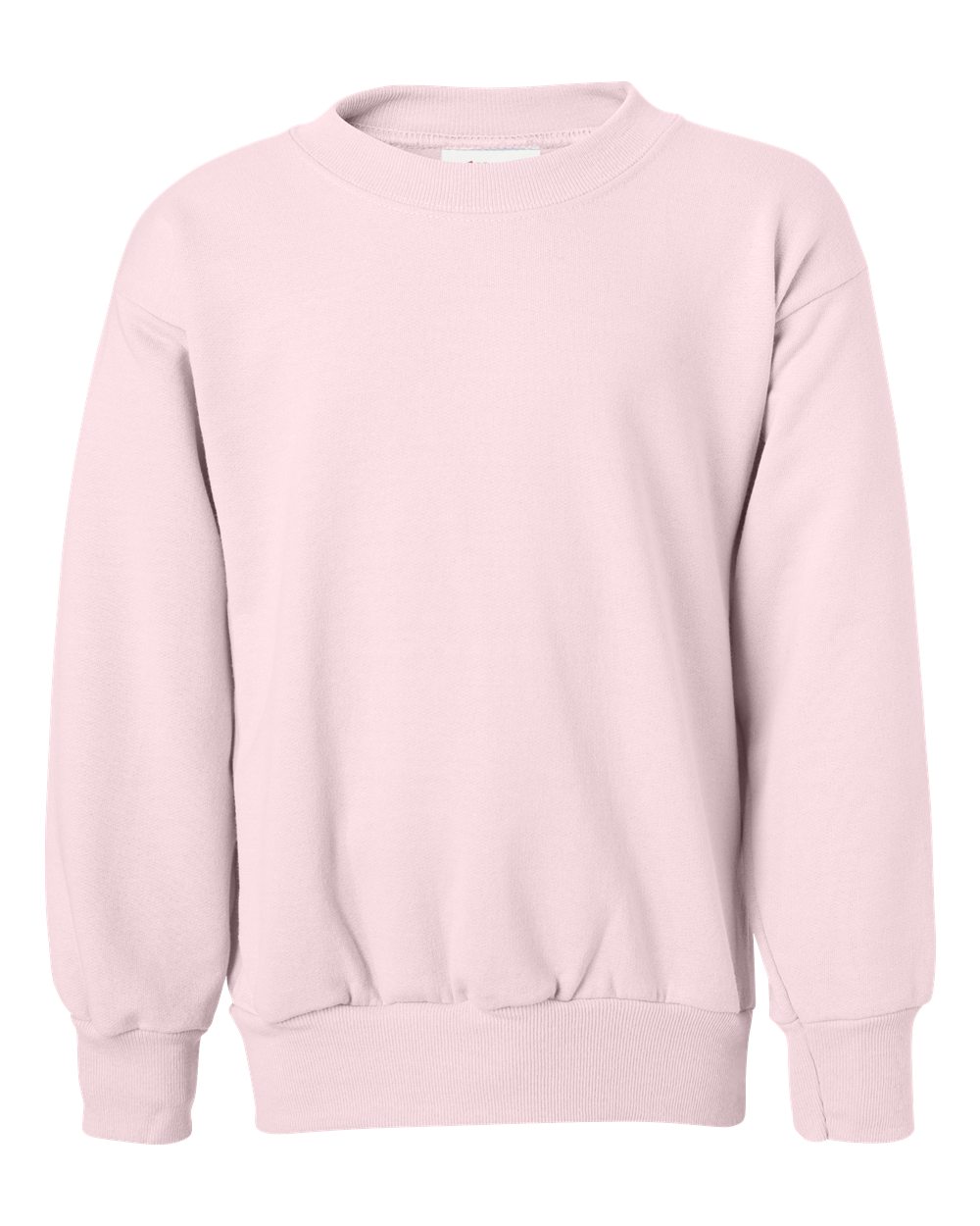 Hanes P360 Youth EcoSmart Crewneck Sweatshirt in Pale Pink size Medium | Cotton Polyester