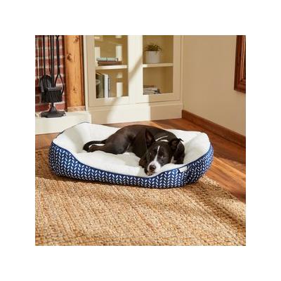 Frisco Sherpa Rectangular Bolster Cat & Dog Bed, Navy Herringbone, Large