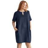 Plus Size Women's Linen-Blend A-Line Dress by ellos in Navy (Size 20)