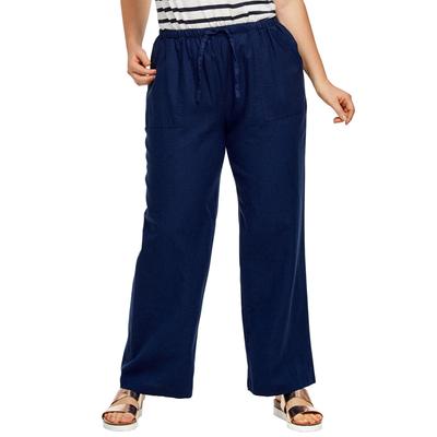 Plus Size Women's Linen-Blend Drawstring Pants by ellos in Navy (Size 16)
