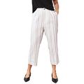 Plus Size Women's Straight Leg Cropped Linen Trousers by ellos in White Black Stripe (Size 10)