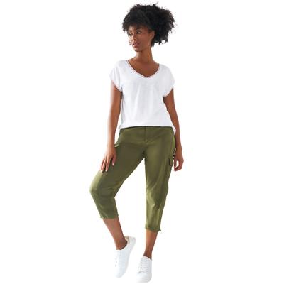 Plus Size Women's Stretch Cargo Capris by ellos® in Dark Basil (Size 26)