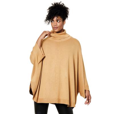 Plus Size Women's Turtleneck Poncho Sweater by ellos in Classic Camel (Size S/1X)