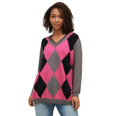 Plus Size Women's V-neck Argyle Sweater by ellos i...