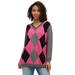 Plus Size Women's V-neck Argyle Sweater by ellos in Slate Hot Pink (Size 4X)