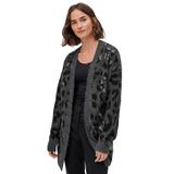 Plus Size Women's Animal Print Jacquard Cardigan by ellos in Heather Charcoal Leopard (Size 10/12)