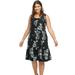 Plus Size Women's Fit and Flare Knit Dress by ellos in Black Grey Floral (Size 2X)