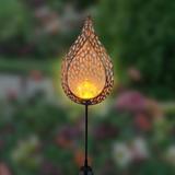 Exhart Solar Metal Filigree Full Flame Torch Garden Stake, 6.5 by 35.5 Inches Metal in Yellow | 35.04 H x 6.3 W x 2.8 D in | Wayfair 19565-RS