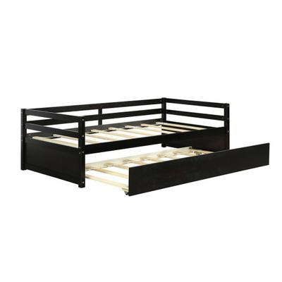 Costway Twin Size Wooden Slat Trundle Platform-Dar...