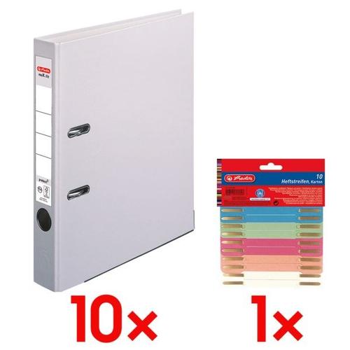 10x Ordner »maX.file protect« schmal inkl. 10er-Pack Heftstreifen »Recycling« grau, Herlitz, 5×31.8×28.5 cm