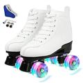 KALINU Women's Roller Skates PU Leather High-top Roller Skates Four-Wheel Roller Skates Shiny Roller Skates (White flash wheel,38)