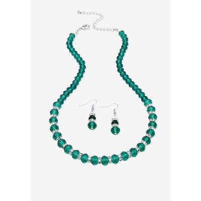 Silver Tone Graduated Necklace & Earring Set Simulated 18