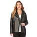 Plus Size Women's Leather Moto Jacket by Roaman's in Black (Size 20 W) Motorcycle Zip