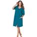 Plus Size Women's Short French Terry Zip-Front Robe by Dreams & Co. in Deep Teal (Size 3X)