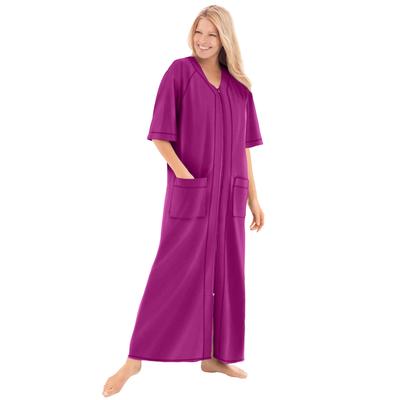 Plus Size Women's Long French Terry Zip-Front Robe by Dreams & Co. in Rich Magenta (Size 3X)