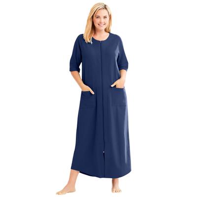 Plus Size Women's Long French Terry Zip-Front Robe by Dreams & Co. in Evening Blue (Size 3X)