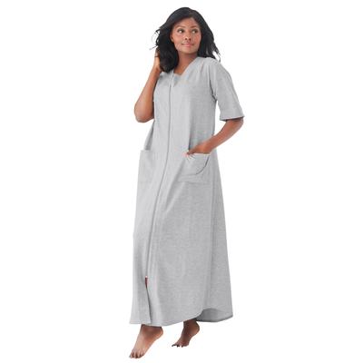 Plus Size Women's Long French Terry Zip-Front Robe by Dreams & Co. in Heather Grey (Size L)