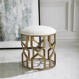 Everly Quinn Metal Accent Stool Linen/Upholstered/Metal in Gray/White | 20.5 H x 18 W x 18 D in | Wayfair 6E8E3854F63049AB897F5EDA13C0F390