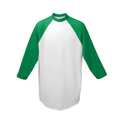 Augusta Sportswear AG4420 Athletic Baseball 3/4 Sleeve Top 2.0 in White/Kelly size XL | Cotton Polyester 4420