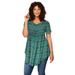 Plus Size Women's Swing Ultra Femme Tunic by Roaman's in Green Flower Medallion (Size 12) Short Sleeve V-Neck Shirt