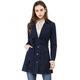 Allegra K Women's Notched Lapel Belted Trench Long Jean Denim Jacket Dark Blue 12