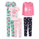 Simple Joys by Carter's Mädchen 6-Piece Snug Fit Cotton Pajama Pyjama-Set, Grün Strawberries/Marineblau/Rosa Flamingo/Rosé Lamaaufdruck, 5 Jahre (3er Pack)