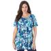 Plus Size Women's Swing Ultimate Tee with Keyhole Back by Roaman's in Turquoise Butterfly (Size 2X) Short Sleeve T-Shirt