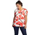 Ulla Popken Womenswear Plus Size Curvy Oversize Mixed Fabric Poppy Print Round Neck Top Coral Red Multi 28/30 749715 51-54+