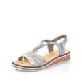 Rieker Damen Keilsandalen V36G4, Frauen Sandalen,offene Schuhe,Strandschuhe,Keilsandaletten,Keilabsatz,Wedge-Heel,flach,blau Kombi (40),42 EU / 8 UK