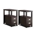 Costway Set of 2 End Table Wooden with 2 Drawer & Shelf Bedside Table-Dark Brown