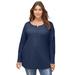 Plus Size Women's Crochet Trim Henley by ellos in Rich Navy (Size M)