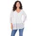 Plus Size Women's Lace-Hem Pintuck Tunic by Roaman's in White (Size 12) Long Shirt