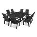 POLYWOOD® Modern Curveback Adirondack 9-Piece Farmhouse Trestle Outdoor Dining Set Plastic in Black | Wayfair PWS378-1-BL