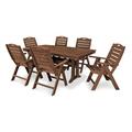 POLYWOOD® Nautical Folding Highback Chair 7-Piece Outdoor Dining Set w/ Trestle Legs Plastic in Brown | Wayfair PWS296-1-TE