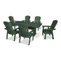 POLYWOOD® Nautical Curveback Adirondack 7-Piece Outdoor Dining Set w/ Trestle Legs Plastic in Green | Wayfair PWS374-1-GR