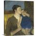 Vault W Artwork 'Young Mother 1888' by Mary Cassatt Painting Print on Wrapped Canvas in Blue/Brown/Yellow | 22 H x 18.26 W x 1.5 D in | Wayfair